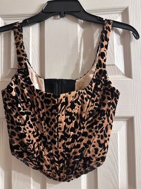House of CB Leopard Print Velvet Crop Top - Tan and Black